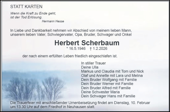 Traueranzeige von Herbert Scherbaum von Eßlinger Zeitung