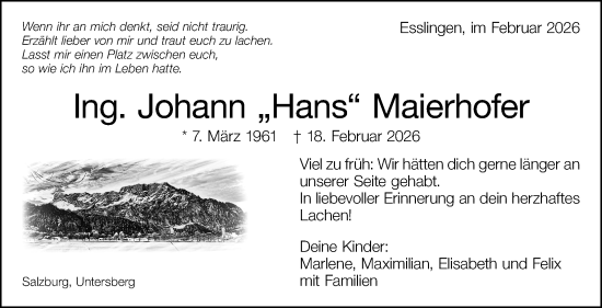 Traueranzeige von Johann Maierhofer von Eßlinger Zeitung