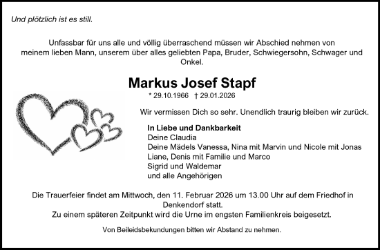 Traueranzeige von Markus Josef Stapf von Eßlinger Zeitung