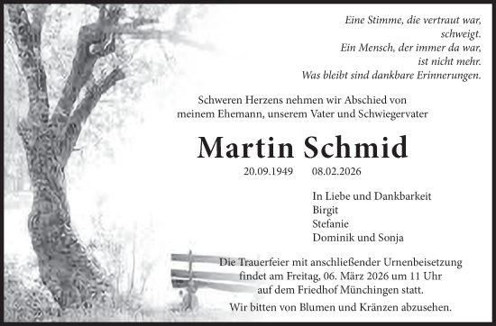 Traueranzeige von Martin Schmid von Leonberger Kreiszeitung / Strohgäu Extra