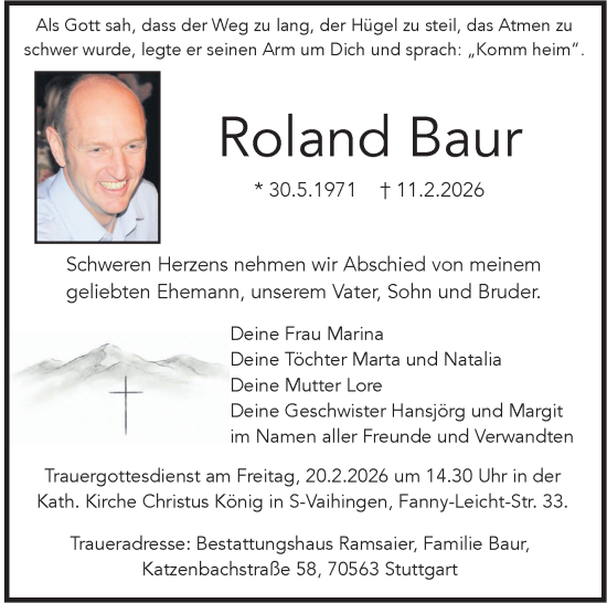 Traueranzeige von Roland Baur von Stuttgarter Zeitung / Stuttgarter Nachrichten