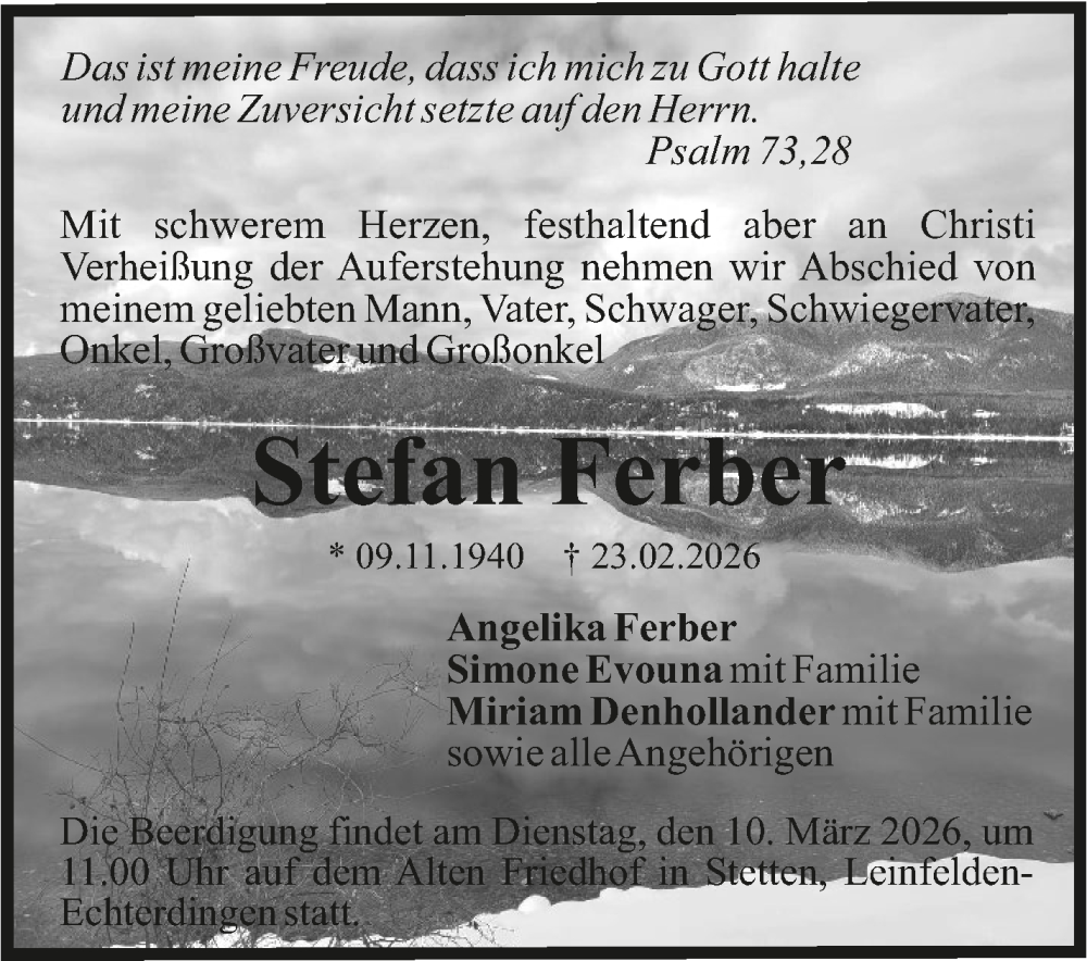  Traueranzeige für Stefan Ferber vom 28.02.2026 aus Stuttgarter Zeitung / Stuttgarter Nachrichten