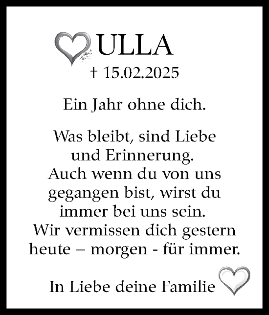 Traueranzeige von Ulla Krauss von Stuttgarter Zeitung / Stuttgarter Nachrichten