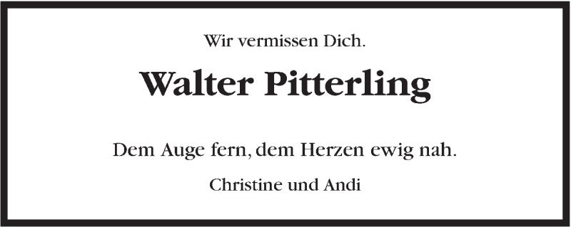  Traueranzeige für Walter Pitterling vom 09.07.2015 aus Stuttgarter Zeitung / Stuttgarter Nachrichten