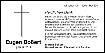 Traueranzeige von Eugen Boßert von Leonberger Kreiszeitung / Strohgäu Extra