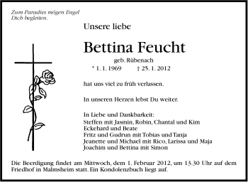 Traueranzeige von Bettina Feucht von Stuttgarter Zeitung / Stuttgarter Nachrichten