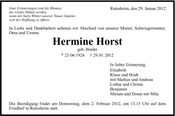 Traueranzeige von Hermine Horst von Leonberger Kreiszeitung / Strohgäu Extra