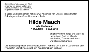 Traueranzeige von Hilde Mauch von Stuttgarter Zeitung / Stuttgarter Nachrichten