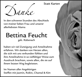 Traueranzeige von Bettina Feucht von Stuttgarter Zeitung / Stuttgarter Nachrichten