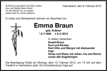 Traueranzeige von Emma Braun von Leonberger Kreiszeitung / Strohgäu Extra