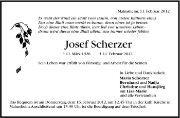 Traueranzeige von Josef Scherzer von Stuttgarter Zeitung / Stuttgarter Nachrichten