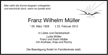 Traueranzeige von Franz Wilhelm Müller von Stuttgarter Zeitung / Stuttgarter Nachrichten