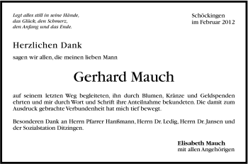 Traueranzeige von Gerhard Mauch von Stuttgarter Zeitung / Stuttgarter Nachrichten