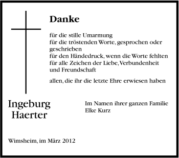 Traueranzeige von Ingeburg Haerter von Stuttgarter Zeitung / Stuttgarter Nachrichten