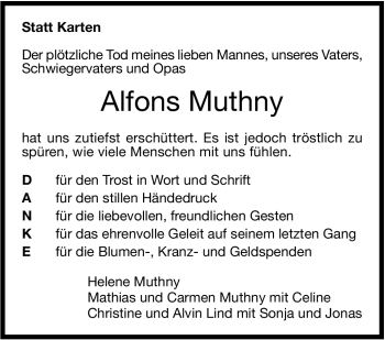 Traueranzeige von Alfons Muthny von Leonberger Kreiszeitung / Strohgäu Extra