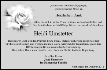 Traueranzeige von Heidi Umstetter von Leonberger Kreiszeitung / Strohgäu Extra