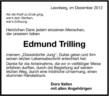 Traueranzeige von Edmund Trilling von Leonberger Kreiszeitung / Strohgäu Extra