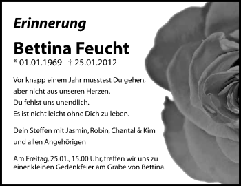 Traueranzeige von Bettina Feucht von Stuttgarter Zeitung / Stuttgarter Nachrichten