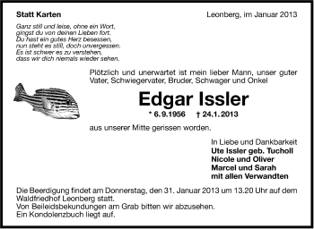 Traueranzeige von Edgar Issler von Stuttgarter Zeitung / Stuttgarter Nachrichten