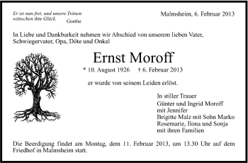 Traueranzeige von Ernst Moroff von Stuttgarter Zeitung / Stuttgarter Nachrichten