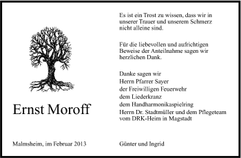 Traueranzeige von Ernst Moroff von Stuttgarter Zeitung / Stuttgarter Nachrichten