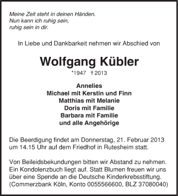 Traueranzeige von Wolfgang Kübler von Leonberger Kreiszeitung / Strohgäu Extra