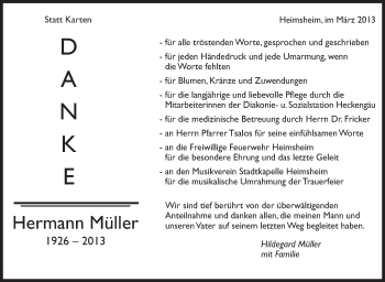 Traueranzeige von Hermann Müller von Leonberger Kreiszeitung / Strohgäu Extra