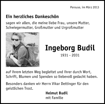 Traueranzeige von Ingeborg Budil von Stuttgarter Zeitung / Stuttgarter Nachrichten