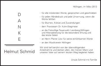 Traueranzeige von Helmut Schmid von Stuttgarter Zeitung / Stuttgarter Nachrichten