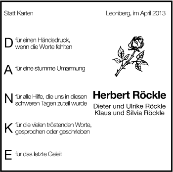 Traueranzeige von Herbert Röckle von Leonberger Kreiszeitung / Strohgäu Extra
