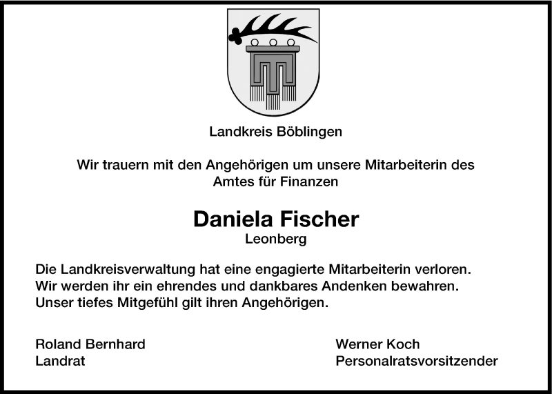  Traueranzeige für Daniela Fischer vom 15.05.2013 aus Stuttgarter Zeitung / Stuttgarter Nachrichten