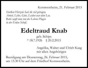 Traueranzeige von Edeltraud Knab von Stuttgarter Zeitung / Stuttgarter Nachrichten