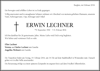 Traueranzeige von Erwin Lechner von Stuttgarter Zeitung / Stuttgarter Nachrichten