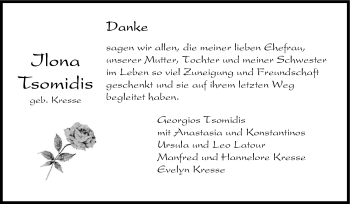 Traueranzeige von Ilona Tsomidis von Stuttgarter Zeitung / Stuttgarter Nachrichten