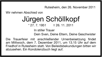 Traueranzeige von Jürgen Schöllkopf von Leonberger Kreiszeitung / Strohgäu Extra