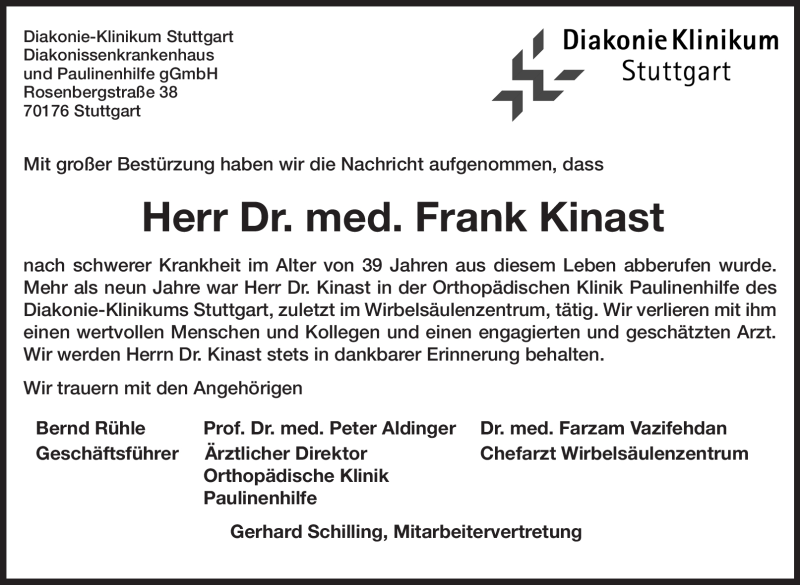  Traueranzeige für Frank Kinast vom 13.12.2011 aus Stuttgarter Zeitung / Stuttgarter Nachrichten