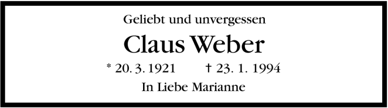  Traueranzeige für Claus Weber vom 23.01.2012 aus Stuttgarter Zeitung / Stuttgarter Nachrichten
