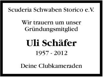 Traueranzeige von Uli Schäfer von Stuttgarter Zeitung / Stuttgarter Nachrichten