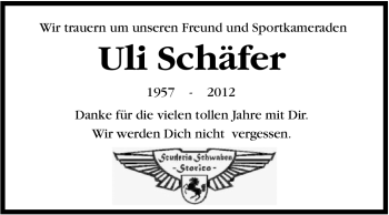 Traueranzeige von Uli Schäfer von Stuttgarter Zeitung / Stuttgarter Nachrichten