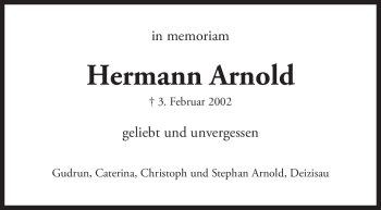 Traueranzeige von Hermann Arnold von Stuttgarter Zeitung / Stuttgarter Nachrichten
