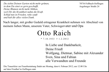 Traueranzeige von Otto Raich von Stuttgarter Zeitung / Stuttgarter Nachrichten