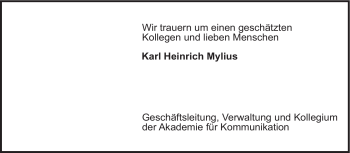 Traueranzeige von Karl Heinrich Mylius von Stuttgarter Zeitung / Stuttgarter Nachrichten