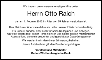 Traueranzeige von Otto Raich von Stuttgarter Zeitung / Stuttgarter Nachrichten