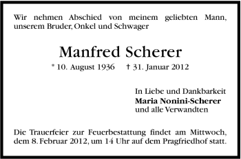 Traueranzeige von Manfred Scherer von Stuttgarter Zeitung / Stuttgarter Nachrichten