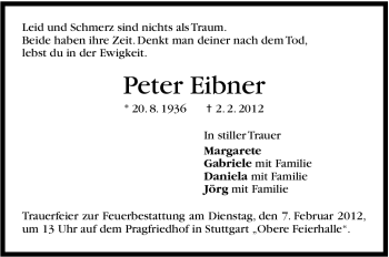 Traueranzeige von Peter Eibner von Stuttgarter Zeitung / Stuttgarter Nachrichten