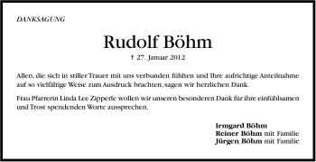 Traueranzeige von Rudolf Böhm von Stuttgarter Zeitung / Stuttgarter Nachrichten