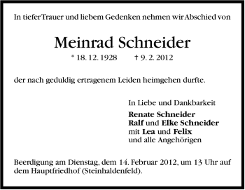 Traueranzeige von Meinrad Schneider von Stuttgarter Zeitung / Stuttgarter Nachrichten