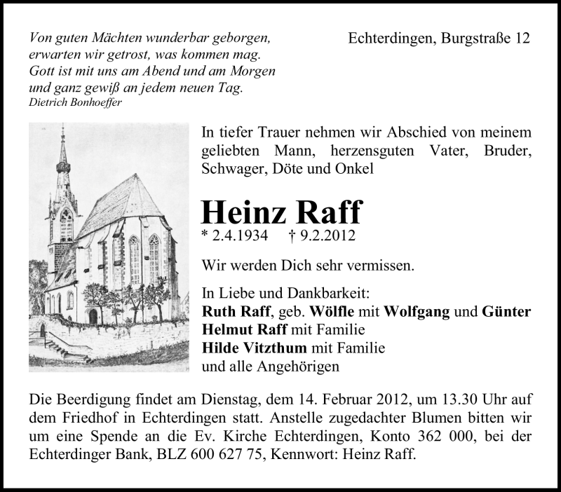  Traueranzeige für Heinz Raff vom 11.02.2012 aus Stuttgarter Zeitung / Stuttgarter Nachrichten