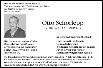 Traueranzeige von Otto Schorlepp von Stuttgarter Zeitung / Stuttgarter Nachrichten