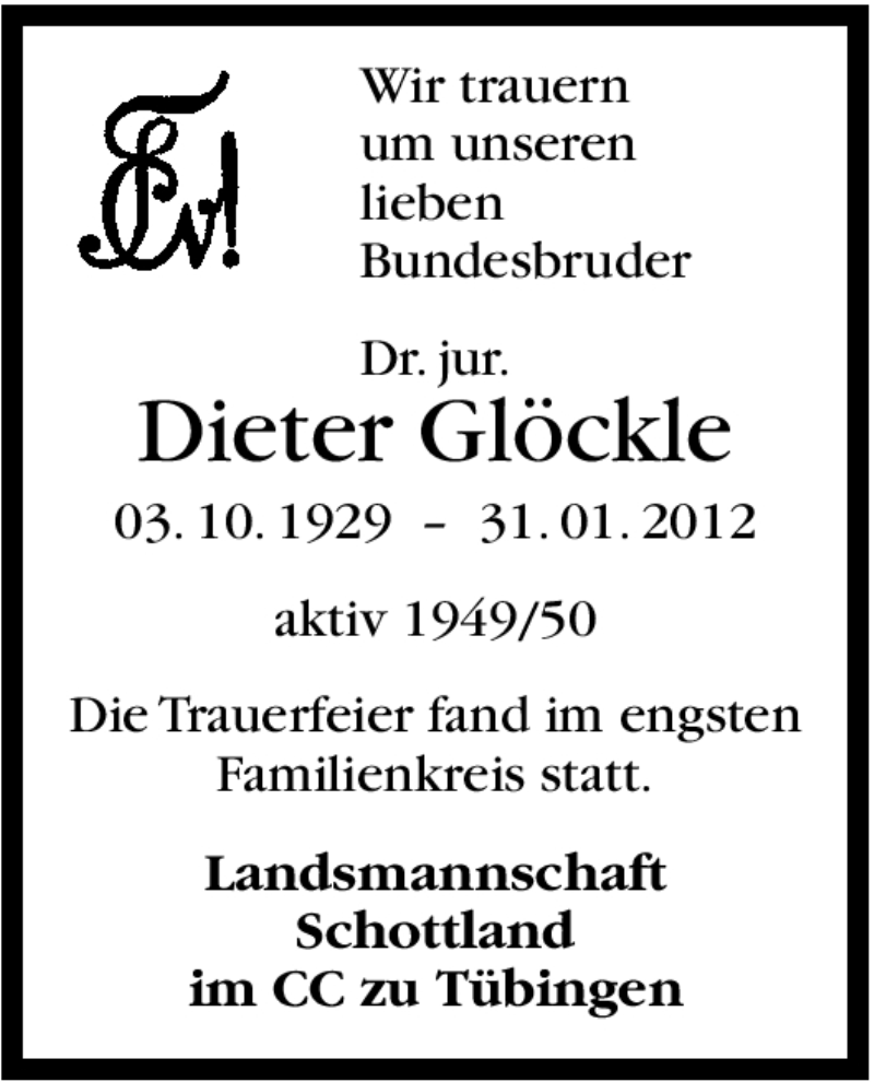  Traueranzeige für Dieter Glöckle vom 13.02.2012 aus Stuttgarter Zeitung / Stuttgarter Nachrichten